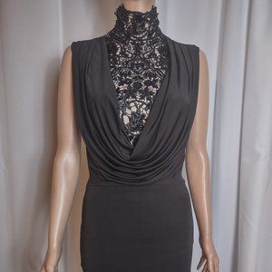 VA VA VOOM Black spandex dress with  beaded lace on neck and chest size S